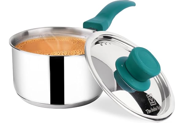 The Indus Valley Stainless Steel Sauce Pan, Tea Pan with Steel Lid, Chai Pan, Small Pan 16.9cm/6.7inch, 1.4Ltr, 0.67kg Induction Friendly 3-Layer Thick Bottom, 100% Toxin-Free, 1.4 liter