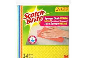 Scotch-Brite Multi-Purpose Sponge Cloth Wipe ULTRA, 4 units (3+1 Free)/pack | Quickly soaks up any liquid | Wipes like a cloth, absorbs like a sponge | Kitchen cloth | Cleaning cloth | Sponge cloth