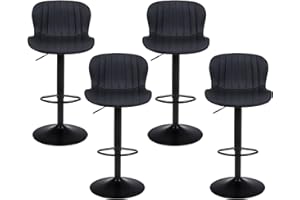 YERAIRR Bar Stools Set of 4, Modern Swivel Bar Chairs, PU Leather Height Adjustable Barstools with Backrest and Footrest, Easy Assembly Island Chairs for Bar, Kitchen, Dining Room, Black