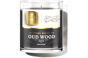 HOME SUPPLYS Large Oud Candle - Candle Gift for Women & Men with Lid - (280g/60hr) Long Burn Time with Oud, Rose, Bamboo & Eucalyptus - Organic & Vegan Scented - Relaxation, Aromatherapy & Wellness