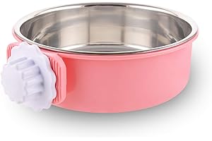 MOACC Crate Dog Bowl, Removable Stainless Steel Hanging Pet Cage Bowl Food & Water Feeder Coop Cup for Cat, Puppy, Birds, Rats, Guinea Pigs, 800ml, Pink