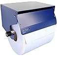 MegaMaxx Heavy Duty Metal Wall Mounted 220 mm Blue Roll, Paper Towel Holder - Galvanised Dispenser with Roller Cover for Restroom, Sanitation and Office (225x125x162 mm)