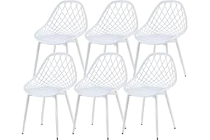 buybyroom Set di 6 sedie da pranzo regolabili, con schienale, gambe in metallo, per cucina, sala da pranzo, soggiorno, colore bianco