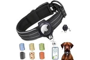 AgoumLux Obroża dla psa zintegrowana Apple AirTag obroża Air Tag GPS, regulowana, neoprenowy, nylon, odblaskowa, dla małych, średnich i dużych psów, czarna, L
