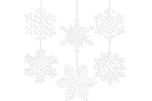 MIAHART Adornos de Copos de Nieve Blancos Grandes de 12.0 in, Paquete de 6 Adornos de Copos de Nieve con Purpurina de plástico Grande para árbol de Navidad, Invierno, Interior, Exterior