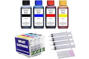INKPRO Nachfüllbare Druckerpatronen 604 XL mit Auto-Reset-Chips + 400 ml Nachfülltinte kompatibel mit Epson Expression Home XP-2200 2205 3200 3205 4200 4205, Workforce WF-2910 2930 2935 2950