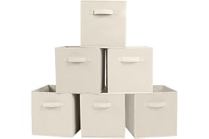 PowerKing Organizer do przechowywania z tkaniny, 6 składanych pojemników do przechowywania, kostka, beżowy