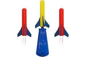 BIGJIYU Rocket Launcher for Kids Toys,Air Rocket Launcher Toy,3 Reusable Foam Rockets and Hand Held Launcher,Up To 49 Feet Squeeze Toys Age 3-12