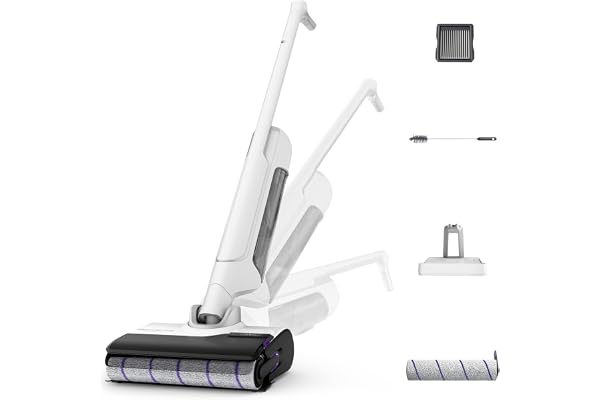 Rowenta X-Clean 10, Aspirateur Laveur sans Fil, Inclinable 180°, Auto-Nettoyage et séchage 65°C, 60min, pour tâches tenaces, Poils d’Animaux YY5785FE, Blanc