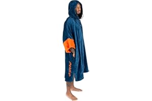 Dryrobe® Full Zip Organic Towel Swim Robe - Long Sleeve Hooded Surf Poncho Changing Robe - 100% Organic Cotton - for Swimming, Beach, Surfing - Medium - Deep Sea Blue