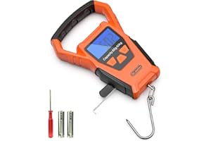 Balance de pêche étanche IPX7 Dr.meter, version améliorée Balance numérique suspendue à écran LCD rétroéclairé de 110lb/50kg avec poignée et crochet plus grands, batterie incluse