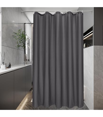 EurCross Douchegordijn van 180 x 210 cm, textiel, wasbaar, douchegordijnen voor badkamer, donkergrijs, waterdicht, schimmelwerend, sneldrogend, badgordijn met 12 ringen
