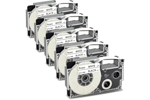 UniPlus 5x compatibile Casio XR-9WE XR-9WE1 9mm x 8m Cassetta nastro compatibile per Casio KL-60 KL-100 KL-120 KL-200 KL-300 KL-750 KL-780 KL-820 KL-2000 KL-7200 KL - 8100 CW-L300, Nero su bianco