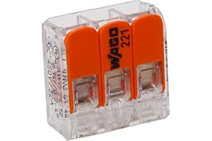 Kopp 33346405 morsetto WAGO 3 volte con leva per Flexible fili wiederoeffenbar trasparente/arancione 1,5 – 2,5 mm² Contenuto confezione da 10 pezzi, colore: grigio/arancione