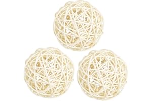 Tenlacum Bolas de mimbre grandes de ratán blancas de 60 a 100 mm, bolas decorativas para cuencos, relleno de jarrón, decoración de mesa de café, decoración de fiesta de boda (3 piezas) (8 cm)