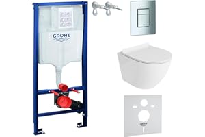 Grohe Rapid SL Élément mural de WC avec plaque de déclenchement + WC mural Lavita sans système de chasse d’eau + abattant WC avec système d'abaissement automatique Soft-Close