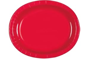 UNIQUE PARTY Ruby Red Solid Oval Paper Plates (30cm) Pack of 8 - Elegant & Durable Dinnerware for Parties, Events, and Everyday Use