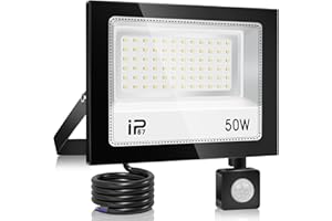 YZYFACAI 50W Projecteur LED Detecteur de Mouvement，5000lm Spot LED Extérieur，7000K Blanc Froid，IP67 Etanche Super Lumineux Eclairage Exterieur，Éclairage mural d'extérieur pour Jardin,Patio