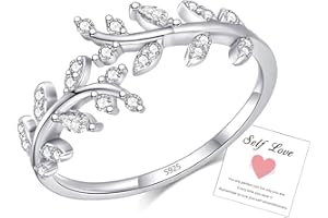 HEEYA Olive Branch/Tulip/Leaf Cubic Zirconia Rings for Women,925 Sterling Silver Open Adjustable Rings for Girls,Thumb Wrap Around Leaf Promise Ring CZ Jewellery Gifts with Box