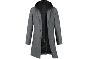 YOUTHUP Cappotto di Lana da Uomo Slim Fit Spessore Cappotti Con Cappuccio Rimovibile Elegante Invernale Trench Coat