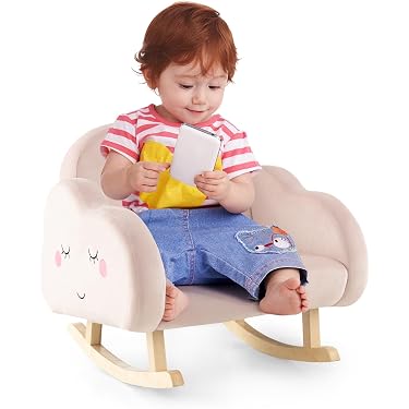 Fauteuil à Bascule Pour Enfant En Tissu Bouclé Avec Pieds En Bois - Couleur Beige Clair - 12