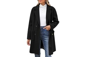 CMTOP Cappotto Donna Invernale Lana Caldo Cappottos Scollo a V Revers Cappotti Invernali Lungo Dritto Doppiopetto Giacca Lana Elegante con Tasche per Autunno Inverno