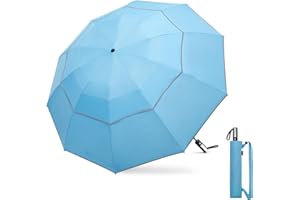 G4Free Paraguas invertido resistente al viento de 54 pulgadas con rayas reflectantes, paraguas de golf grande compacto para lluvia, 10 varillas, doble toldo, paraguas de viaje, cierre automático de