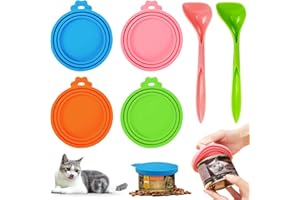 UptVin 4 Pezzi Coperture per Lattine per Animali, Ucoperchi Universali in Silicone per Barattoli di Latta per Cani e Gatti Coperchi con 2 Cucchiai per la Conservazione del Cibo per Cane e Gatto