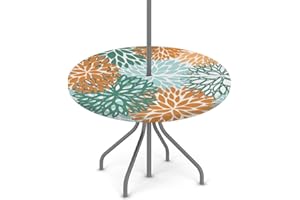 KNEMI Outdoor Round Tablecloth with Umbrella Hole, Retro Mandala Patio Table Cover Fitted Tablecloth Waterproof Umbrella Table Cover for Party Picnic,Fit for 36"-44" Round Tables