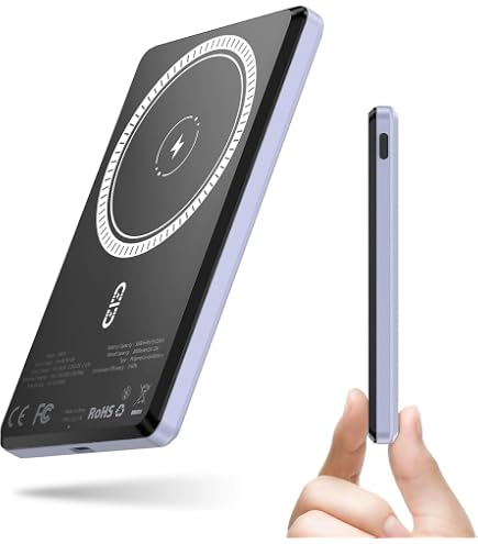 Auskang Power Bank Magnetico 5000mAh – Caricabatterie Wireless Con Supporto Pieghevole – Ultra Sottile, Ricarica Rapida 15W – Nero - 3