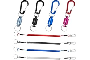 Rebanky 4 Piezas Liberación Magnética Red Pesca Accesorio Pesca con Mosca Magnetico Soporte Red con Llavero de Muelle en Espiralaterrizaje Magnetico 4 Colores