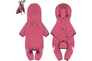 Lollanda wasserdichte Hunderegenmäntel, Verstellbarer Kordelzug Welpen-Regenmantel Poncho, wasserdichter reflektierender Regenmantel mit Kapuze für kleine und mittlere Hunde (XL, Rose)