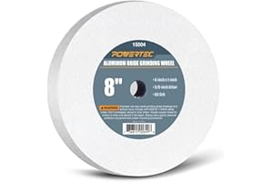 POWERTEC Bench Grinder Wheel 8 Inch 60 Grit, White Aluminum Oxide Grinding Wheel for Bench Pedestal Grinder, 1" Thick 5/8" Arbor, Sharpening & Shaping Drill Bits, Blade, and Chisel 1PK (15504)