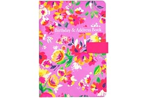 Sixstore Telephone Address & Birthday Book A-Z Index Beautiful Fabric Vintage Style Cover A5 Size Soft Padded Cover Address & Birthday Book with Magnetic Lock, Typo