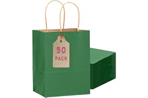 Gcardist 50 mellanstora presentpåsar av mörkgrönt papper med handtag – 10,6 x 8,3 x 4,3 tum, små presentpåsar för festfirande