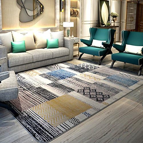 YLMD Soft and comfortable geometric lattice carpet , living room coffee table bedroom bedside carpet, simple and modern rectangular room carpet, environmentally friendly anti-slip washable rug ，51.18in * 74.80in