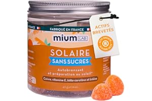 MIUM LAB GUMMIES EXPERTISE Mium Lab - Auto-bronzant, Prolonge & Accélère le Bronzage - Actifs Brevetés : Bêta-carotène & Lutéine Hautement dosées et micro-encapsulées, Cuivre & Vit E - Cure 21 jours - Fabriqué en France