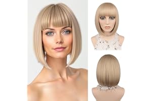 ‎JIAMEISI Kurze Bob-Perücke 30cm gefärbte Bob-Perücke mit Pony hitzebeständige synthetische Faser glattes Blond-Haar für Frauen Cosplay-Partys Weihnachten Halloween tägliche Nutzung (#24/60)