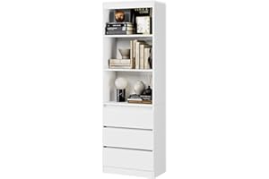 FirFurd Estantería con 3 Cajones, Almacenaje Madera, Librería, Mueble para Organizar Documentos, Archivadores, Carpetas, Libros, para Oficina, Salón, Blanco