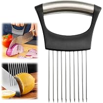 Supporto Per Affettare Cipolle In Acciaio Inox Con 2 Proteggidita - Utensile Da Cucina Multiuso