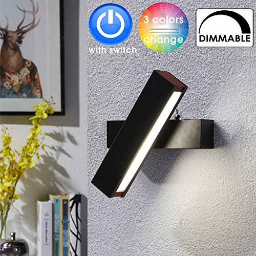 Preisvergleich Produktbild Wandleuchte LED Innen Dimmbar 7W Wandstrahler Wandlampe Farbwechsel 9 Lichtstimmungen 300 Grad Schwenkbar mit Schalter Moderne E27 Wandspot aus Aluminium Holz Wandbeleuchtung,Schwarz