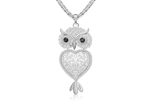 Ouran Naszyjnik z sową dla kobiet, zawieszka wisiorek naszyjnik dla dziewcząt długi łańcuszek warstwowy naszyjnik różowe złoto i srebro naszyjnik z kryształem CZ e Sowa posrebrzana, cod. XL07062