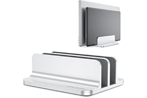OMOTON [Versione aggiornata doppio supporto verticale per computer portatili, doppio supporto per laptop con dock regolabile (per laptop fino a 17,3 pollici) per tutti i MacBook Air/Pro (argento)