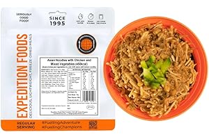 EXPEDITION FOODS EXPEDITIONFOODS.COM EXPEDITION FOODS Asian Noodles with Chicken and Mixed Vegetables (Single Serving / 450kcal) | Freeze-Dried Camping & Hiking Food
