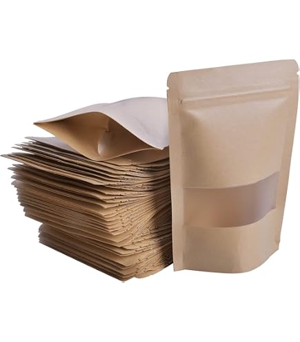 Sacs En Papier Kraft Avec Fenêtre Et Fermeture Zip - Réutilisables Et Thermoformables - 22x14 Cm - Marron
