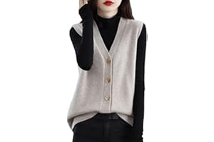 Ownwfeat Damen-Strickweste Aus Wolle Mit V-Ausschnitt Und Knöpfen, Ärmellos