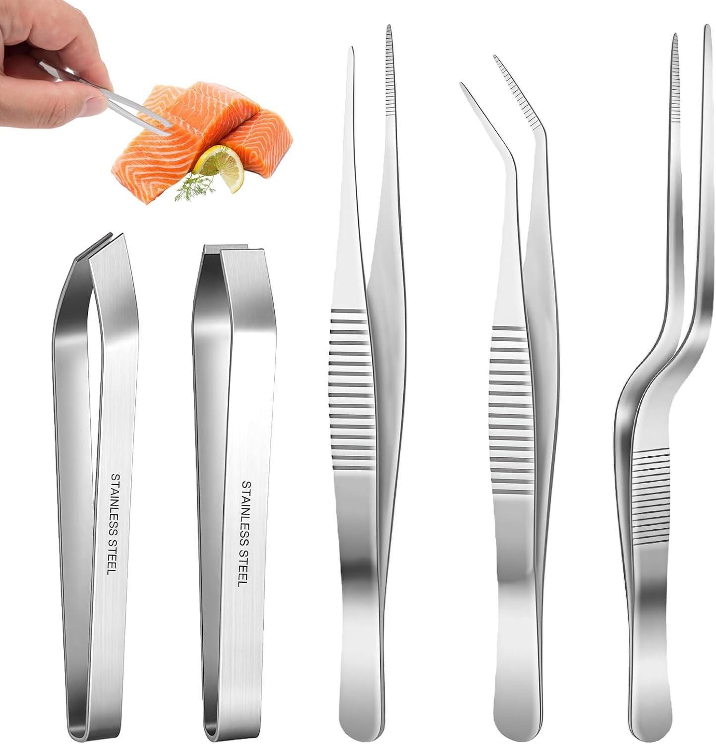 5 Pinzas De Cocina, Pinzas De Cocina De Acero Inoxidable, Pinzas Profesionales, Pinzas Para Espinas De Pescado, Pinzas De Acero Inoxidable, Tenazas De Acero Inoxidable, Para Decorar Alimentos