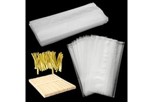 TSLBW 100 Pz Sacchetti per Ghiaccioli Trasparenti e Bastoncino di legno con 150 Pz Imballaggio Twist Fascette Sacchetti di ghiaccioli trasparenti Sacchetti per ghiaccioli usa e getta per Fai da te Regalo