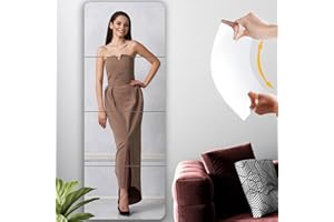 Bosdontek Lustra o pełnej długości, 4 szt. lustrzane płytki samoprzylepne, akrylowe lustro, lekkie, długie lusterko ścienne, lusterka ścienne o pełnej długości, lusterka na siłownię, do domowej