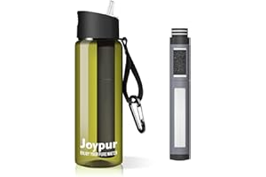 Joypur Gourde filtrante eau non potable Bouteille d'eau extérieure avec filtre 650 ml Filtre à eau de survie avec 5 couches de matériaux filtrants pour le sport Camping Randonnée, Vert foncé